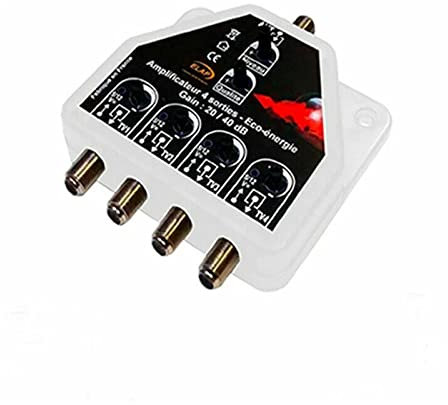 Confezione amplificatore distributore TNT regolabile 40dB 1 ingresso - 4 uscite TV + adattatore di alimentazione CATV per antenne DVB-T attive