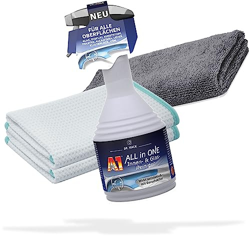 detailmate Dr. Wack Glasreiniger Set: Dr.Wack A1 All in One Innen-& Glas Reiniger 500ml + DPremium Mikrofasertuch 320GSM + detailmate Mikrofaser Waffeltuch | Auto Scheibenreinigung