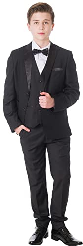 Milano Mayfair Boys 5 Piece Black Tuxedo Suit (as8, Age, 10_Years, 10 Years)