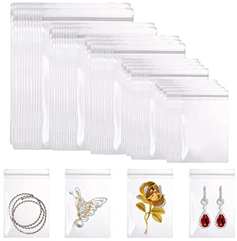 TTYSHIP® 160 Stück Schmuckbeutel Transparent, PVC Kunststoff Schmuckbeutel | Wiederverschließbare, Wasserdicht, mit Reißverschluss, für Schmuck, Ohrringe, Ringe, Halskette, 5 Größe