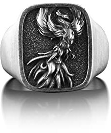 BySilverStone - Silberring Für Herren – Phoenix Fire Bird Herrenring Aus Silber, Quadratischer Siegelring Für Männer, Fantasy-Ring Für Die Beste Freundin, Mythologie-Ring Für Ehemann, Cool