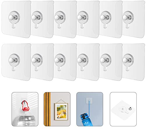 flintronic 12PCS Picture Hooks, Self-Adhesive Sticky Hooks for Hanging Pictures, Adhesive Hooks Without Nails Heavy Duty for Living Room, Bedroom, Bathroom, Picture Hangers for Glass, Frames, Mirrors