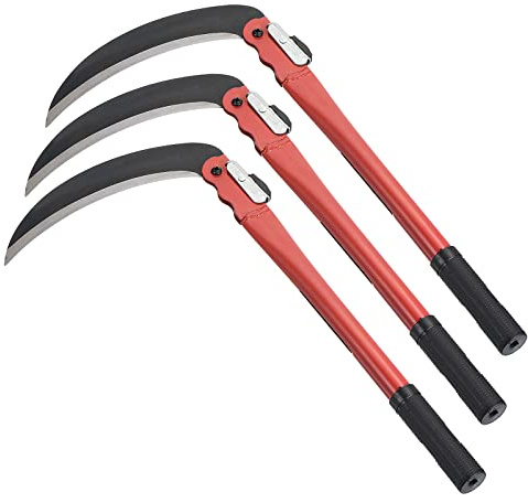 PATIKIL 17 Inch Folding Sickle, 3 Pack Harvest Sickle Carbon Steel Blade Portable Weed Remover Scythe Grafting Knife Brush Cutter for Farming