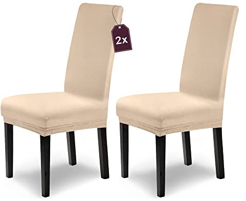 Scheffler Home Stuhlhussen Leni Vellina Natur 2er Set Baumwolle-Touch – Elastische und waschbare Stuhlbezüge Hussen für Freischwinger und Esszimmerstühle – Öko-Tex Zertifiziert