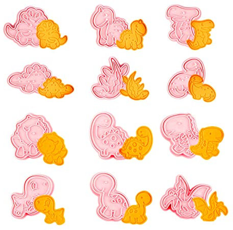 CANDeal 12 Patrones De Cortadores De Galletas De Dinosaurio Para Decoración De Fiestas Infantiles, Suministros De Fiesta De Cumpleaños De Dinosaurio, Decoración De Favores, Molde Cortador De Galletas