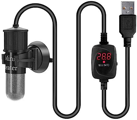 DONGKER Mini Aquarium Heizung, 10W DC 5V 2A USB Aquarium Heizstab, Aquariumheizer mit Temperatur Controller für 1-2L/0.3-0.5 Gal Fisch Tank/Schildkröte Tank