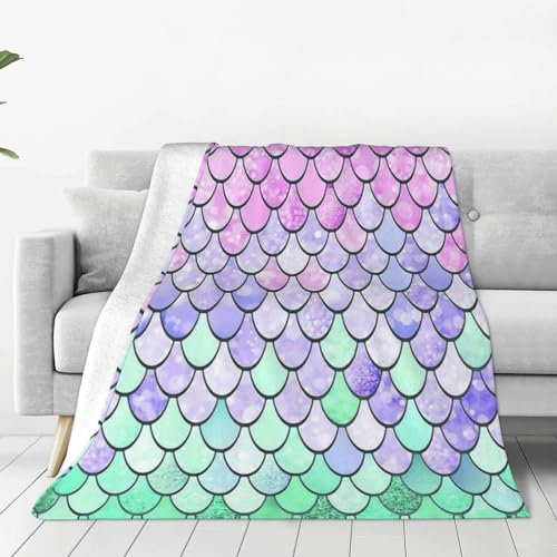 ASEELO 200 x 150 cm Decke Meerjungfrau Skala Fleece Decke Sofa Überwurf für Bett und Couch Reisen