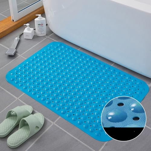 Morbuy Tappetino Antiscivolo per Vasca da Bagno e Doccia, Superior Grip con Ventose, Extra Lungo Bath Mat Universale per Bagno, in PVC, Lavabili in Lavatrice (Blu Scuro (Stile A),35x70cm)