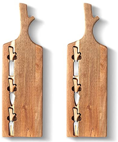 SOBOUR Espacioso Tablas de Embutidos Personalizadas, Tabla de Madera para Queso, Tabla para Cortar Queso, con Cuchillo para Queso, Juego de Tabla para Queso para Navidad y Halloween Multifunción