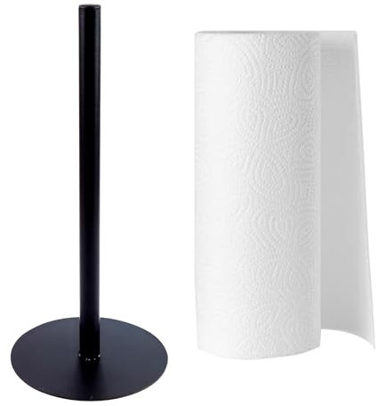 Tecnokit porta rotolo da cucina da tavolo in acciaio, porta scottex per rotoli carta asciugatutto resistente autoportante, dimensioni Ø 15x25 h Made in Italy (SENZA LAMA + ROTOLO, NERO)