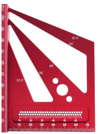 Qezodsx Messlineal für Holzbearbeitung, 22,5/30/45/60/67,5 Grad, quadratisches Lineal, Winkelmesser, für Ingenieure, Tischler, Zeichnungen, rot, metrisch, einfache Installation, einfach zu bedienen