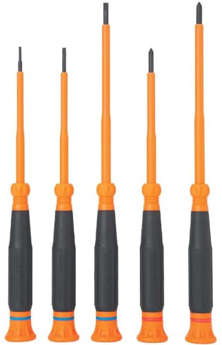 Klein Tools 85615INS Mini Precision Screwdriver Set, 1000V Rated Insulated Screwdrivers with (2) Phillips and (3) Slotted Tips, 5-Piece