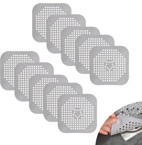 0XBIT Abflusssieb Silikon, 10 Stück Universal Haarsieb, Grau Duschsieb Abfluss Haare, mit Saugnapf, Haarfänger Dusche für Waschbecken, Badezimmer, Badewanne, Küche