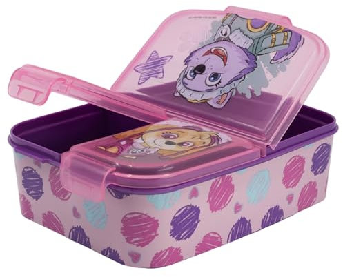 KP Pharma Paw Patrol Skye - Lonchera con múltiples compartimentos para niños, duradera, sin BPA, con 3 compartimentos y tapa segura, perfecta para la escuela, picnics o aperitivos sobre la marcha