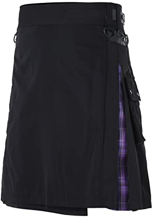 Falda escocesa para hombre Vintage Kilt Gothic Punk Moda Faldas de Bolsillo Ropa Escocesa Falda plisada a cuadros Nueva Individualidad Vintage Falda de hombre Falda escocesa para hombres, morado, XL