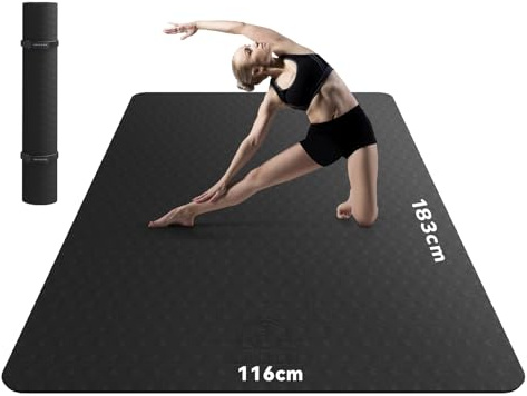 HAPBEAR Large Yoga Mat for Women-183cm×116cm×6mm, TPE Non-Slip, Durable, Extra Large Thick Wide Exercise Mat for Pilates,Gym,Workout,Home,Fitness-Black