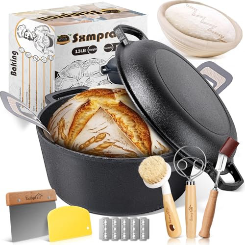 Sxmprail 5QT Cast Iron Bread Oven with Lid Bread Banking Pan Pot Scoring Tool