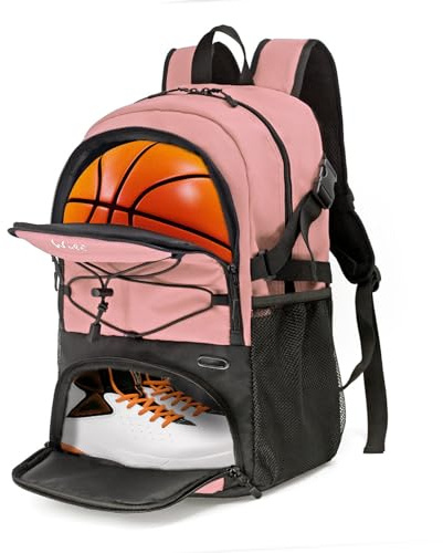 WOLT Grand sac à dos de basket-ball avec porte-ballon séparé et compartiment à chaussures, cadeau pour basket-ball, football, volley-ball, natation, gym, voyage