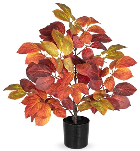 Briful Künstliche Pflanzen Herbstdeko im Topf – 50cm Hoch, Herbstliche Dekopflanze Kunstpflanze mit Buntem Laub Deko Herbst für Wohnzimmer, Fensterbank & Büro