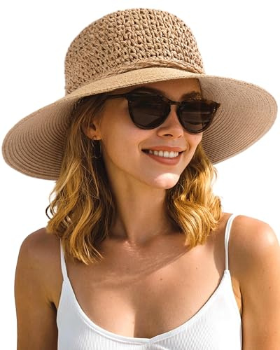 FURTALK Beach Hats for Women Summer Straw Sun Hat Crochet Wide Brim UPF50+ Foldable Packable