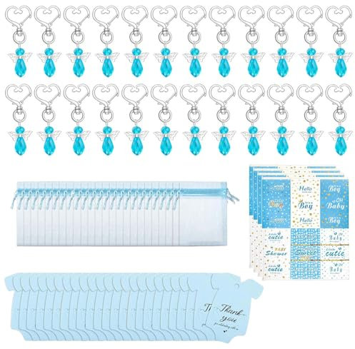 ZWTPGKRD 24 Stück Engels-Kristall-Anhänger Schlüsselanhänger mit Organzas-Tasche und Dankeskarten für Partys, Partys und Gäste