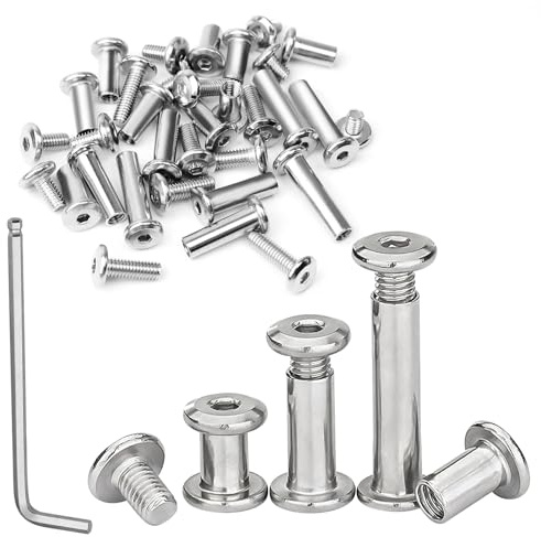 30 Sets Hülsenschrauben M4x20mm Edelstahl A2 V2A Möbelschrauben | Schrankverbinder Schrauben, Innensechskant, 30 Möbelschrauben+30 Hülsenmutter+1 Schlüssel, für Möbel, Schränke, Holzplatten