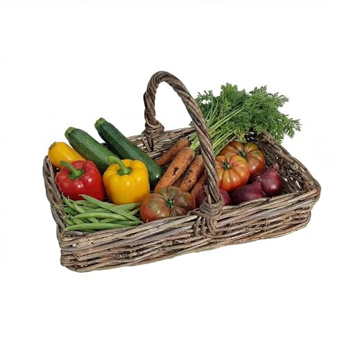 Wicker Fruit Basket Veg Trug Rectangular Gardening Allotment Trugs for Garden Countertop Fruit Vegetable Egg Basket Storage with Carrying Handle Spring Gardening Gift (Medium)