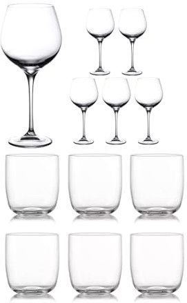 Wintem Verres à eau en verre – Set de verres 12 pièces avec 6 verres à vin rouge 58 cl et 6 verres en verre 27 cl