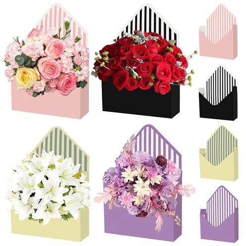 Blumenstrauß Blume Umschlag Box - 4 Pack Kleine Faltbare Blumenarrangement Boxen, Wasserdichte Verpackung Geschenkpapier Box für Hochzeit, Muttertag, Valentinstag, Geburtstag Party Dekorationen
