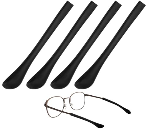 TIXIPEM Cuscinetti morbidi per occhiali [2 paia]-Occhiali in silicone per occhiali da vista Temple Tips Sleeve antiscivolo per occhiali da usare dietro l'orecchio - [nero] comodi fermi per occhiali