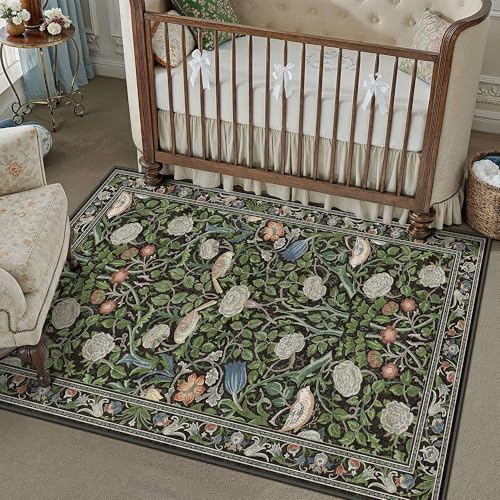 PureCozy Teppich, modern, waschbar, für Eingangsbereich, rutschfest, niedriger Flor, weich, dünn, für Büro, Badezimmer, Schlafzimmer, Wohnheim, Grün, 7,6 x 12,7 cm