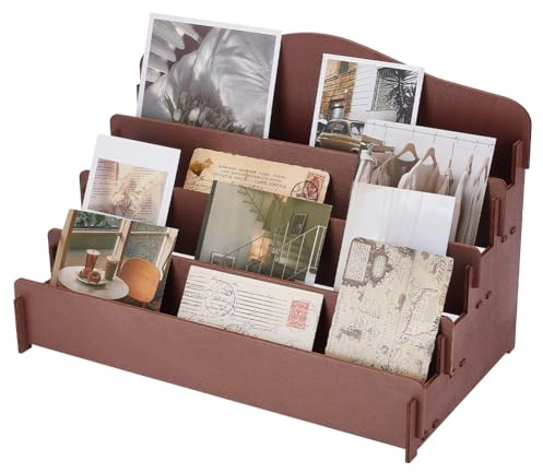 UNICRAFTALE 4-Tier Greeting Card Displays Stands Wooden Displays Case Postcard Rack Portable Sticker Display Stand Counter Retail Display Rack for Bookmark Counter Tabletop
