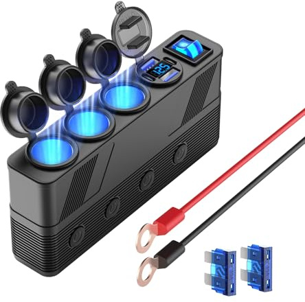 Répartiteur pour prise allume-cigare 12V/24V avec câble 3M, 3 prises allume-cigare Adaptateur multi-prises 4 port avec écran LED et interrupteur principal et indépendant, pour camion voiture embarquée