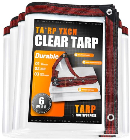 Clear Tarp 8 x 10 FT Medium Duty Waterproof Tarps Cover, Grommet Every 20 Inches, for Patio, Plant, Garden, Chicken Coop