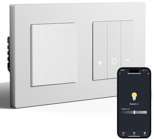 BSEED Zigbee Lichtschalter mit Dimmschalter, Smart Dimmer Schalter Unterputz Kompatibel mit Alexa/Google Home/Smart Life, PC Rahmen, benötigt Nullleiter & Zigbee-Gateway, 1 Fach 1 Weg, Weiß
