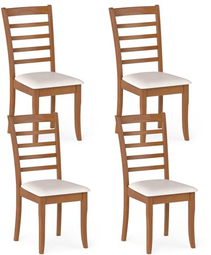 FANTASK Esszimmerstuhl 2er Set, Holzstuhl mit gepolstertem Sitz & Rückenlehne, Küchenstühle stabil bis 150 kg, Polsterstühle für Esszimmer, Küche, Wohnzimmer, Beige