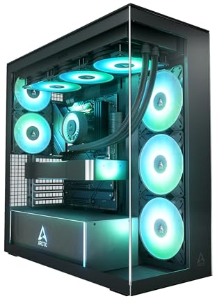 ARCTIC Xtender Black (Clear Glass) - PC-Gehäuse, Gehärtetes Panorama-Glas | 2x 420 mm Radiator Support, Full Tower, Big Tower, E-ATX, 5X A-RGB Lüfter vormontiert
