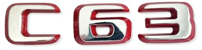 MCK Auto - Emblema C63 plateado brillante con borde rojo para maletero trasero, modificación de emblema de afinación
