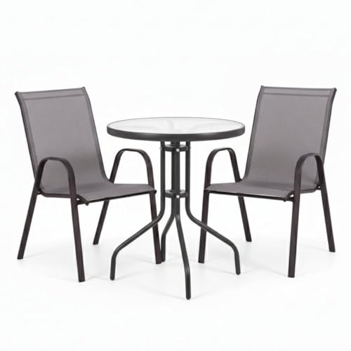 MONTY Conjunto Exterior, Mesa 60 cm y 2 Sillas Gris Antracita Classic