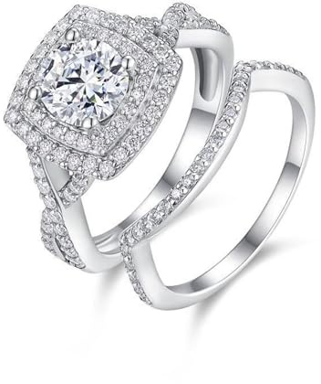 Whoiy Moissanite 950 Platin Ringe, Trauring Echtgold 2er Set Bandring Hochzeitsring mit Moissanite 1ct Damenring Größe 63 (20.1)