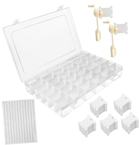 LeeQinersw 200 Piezas Bobinas para Hilos Organizador de Hilos de Bordado Caja con Compartimentos Removibles Enrollador Y Adhesivos Numerados Adecuado para Costur