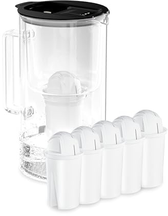 Wessper jarra agua cristal 2l con Contador LED, 5 filtros classic - Negro | jarra filtradora de agua, filtro carbon activo, jarra con filtro de agua classic, sin BPA