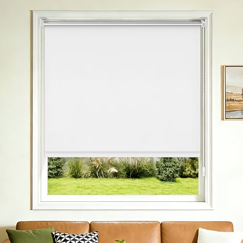 Grandekor Verdunklungsrollo ohne Bohren Klemmfix für Fenster & Türen, Thermo Rollo mit Silberbeschichtung,Sonnenschutz & Hitzeschutz, Fensterrollo Innen für Schlafzimmer 40x130cm Weiß