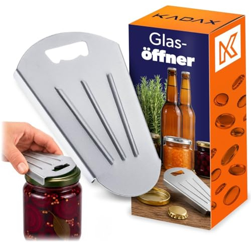 KADAX Abridor universal de acero inoxidable, abrebotellas para tapas de rosca, abrebotellas para tapas de botellas, abridor de tapas para tarros de conservas, abridor de tapas de rosca (16 x 9,5 cm)