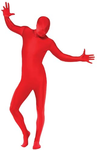 Smiffys Traje ajustado al cuerpo, rojo, con bolso canguro, bragueta invisible y abertura bajo la barbilla Halloween, Carnaval