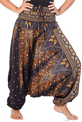 Lofbaz Women's Peacock 2 in 1 Harem Trousers Jumpsuit Black & Gold 3XL