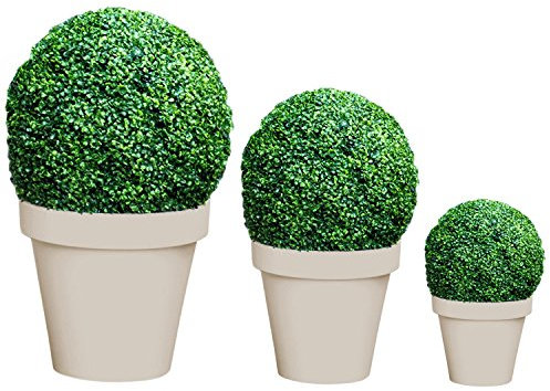 Mojawo - Set di 3 sfere di bosso artificiali per piante di bosso, per interni, diametro 20/25/35 cm