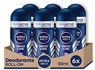 NIVEA MEN Deodorante Roll on Protect & Care 6 x 50 ml, Deodorante uomo per una protezione 72h, Deo roll on antitraspirante senza alcool e dermotestato, Con ingredienti nutrienti NIVEA Creme