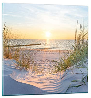 Bilder auf Glas 30x30cm Wandbild Glasdruck Landschaften Maritim - 3989 | Düne Strand Meer Klein Modern Dekoration Wohnzimmer Schlafzimmer Küche Wanddeko Kunstdruck Art Wall Decor ARTTOR