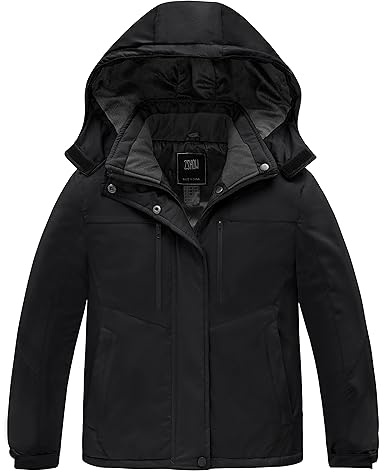 ZSHOW Girls' Winter Coat Waterproof Hoodie Raincoat Mountain Snow Ski Jacket(Black,14-16)